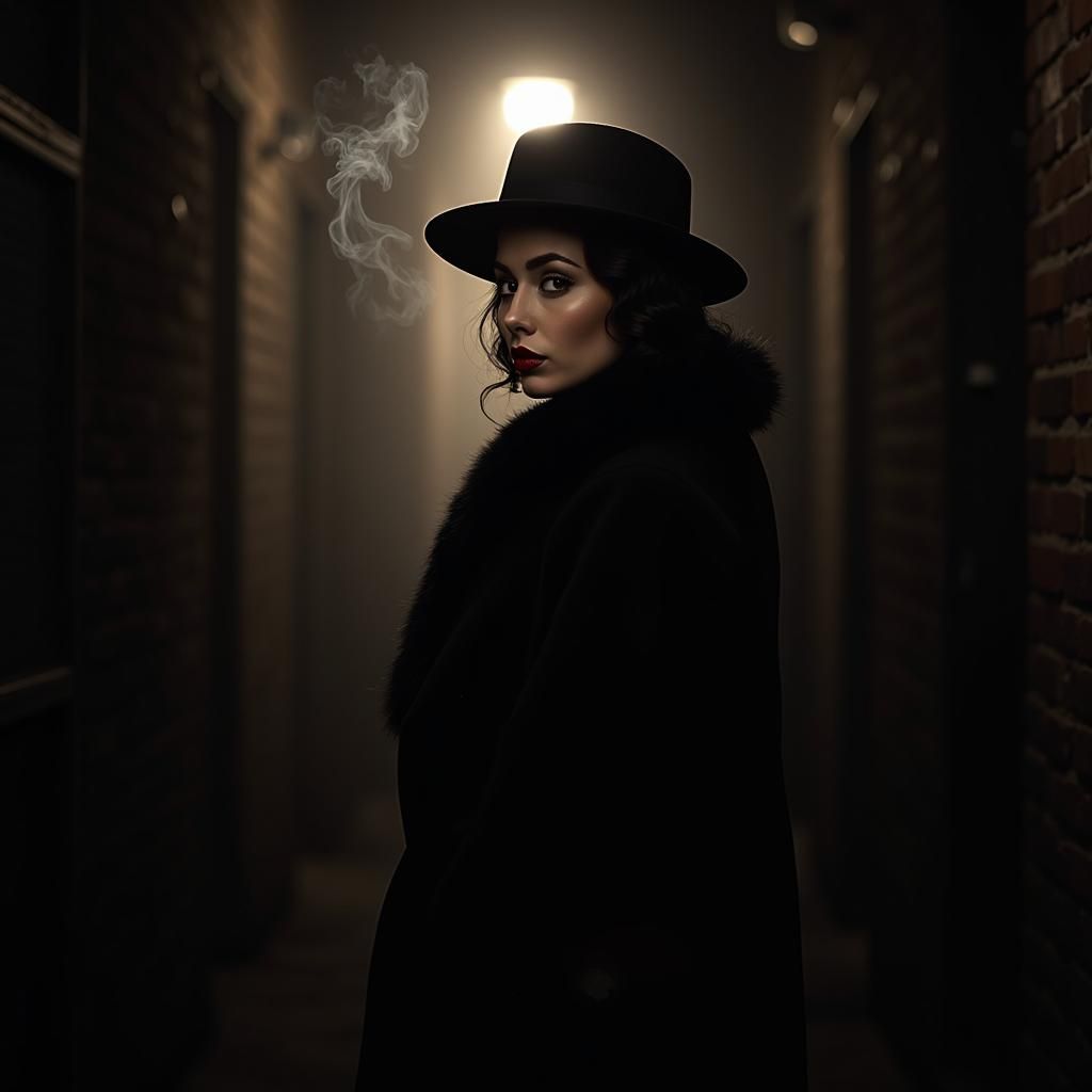 Mysterious Woman in Smoky Alleyway: 1940s Film Noir