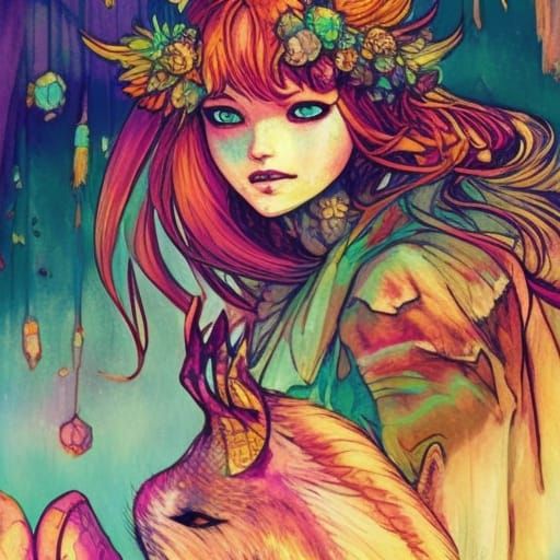 Colorful Changeling Girl in Snowy Christmas Scene