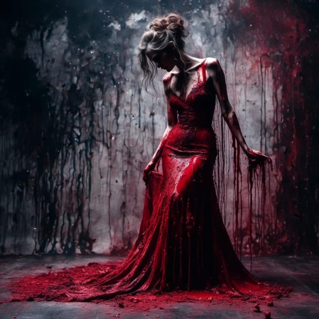 Carrie on Stage in Scarlet Paint