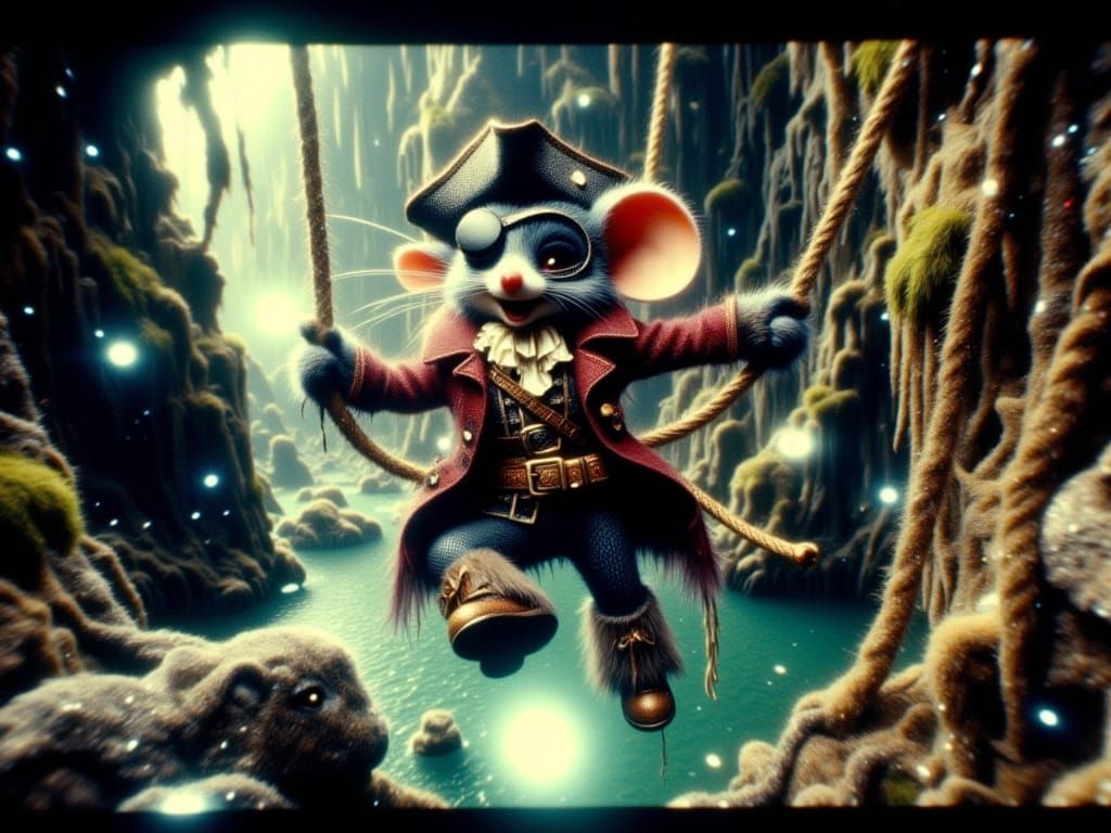 Pirate Mouse Swashbuckles in Hyperrealistic Style