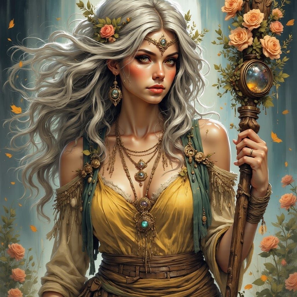 Ethereal Woman of Ancient Power in Trashpunk Style