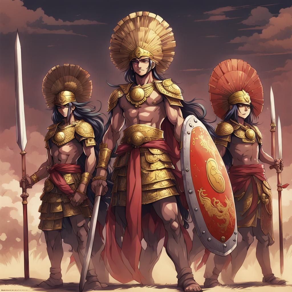 Indian Kings and Warriors Preparing for War in Anime Style