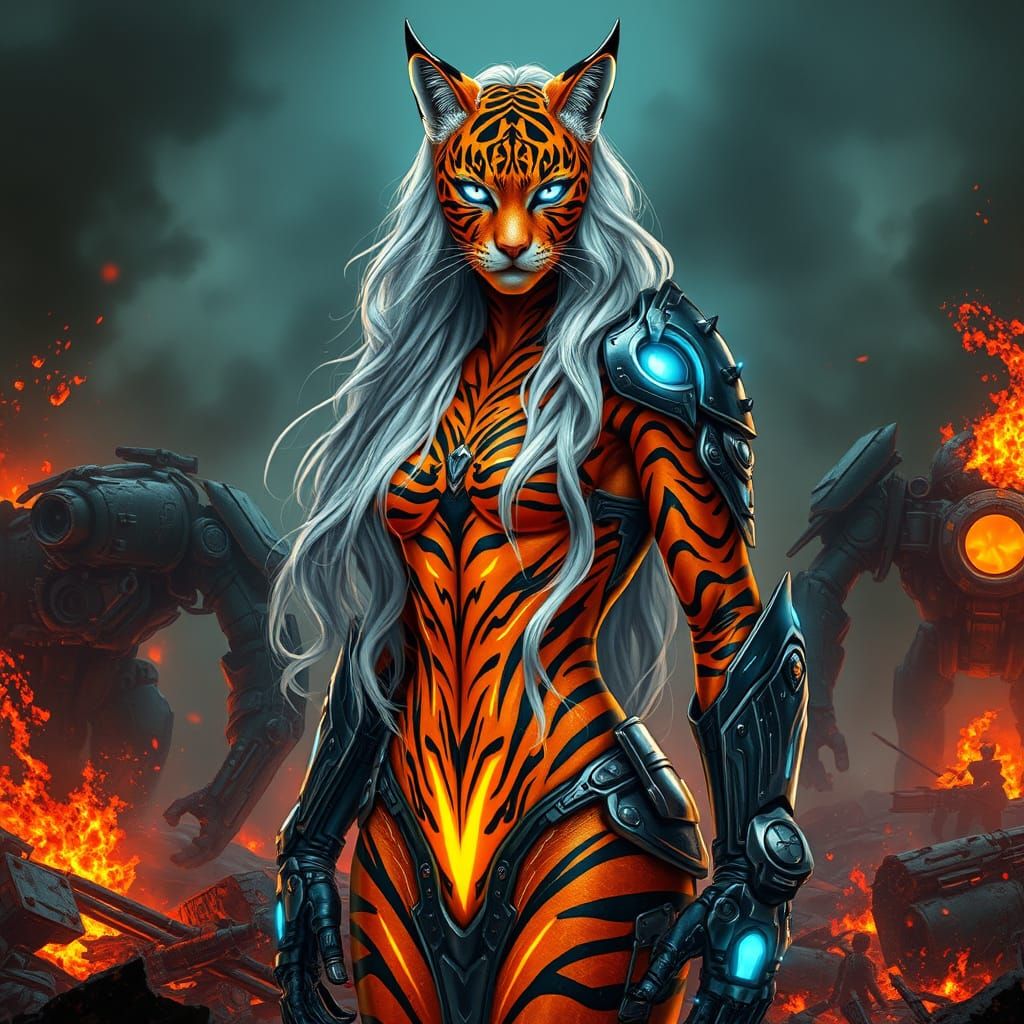 Regal Tiger Warrior in Futuristic Armor