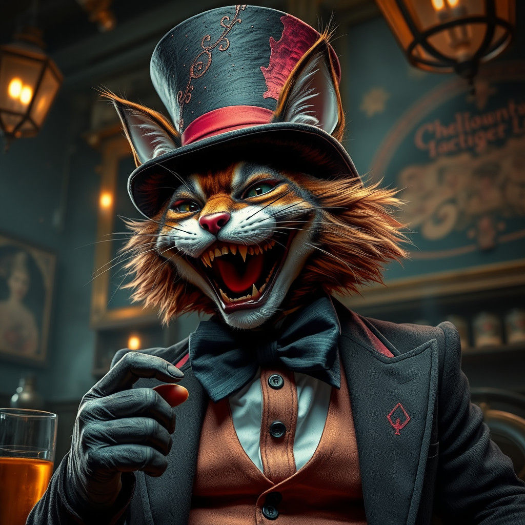 Sinister Laughing Cat in Harlequin Style