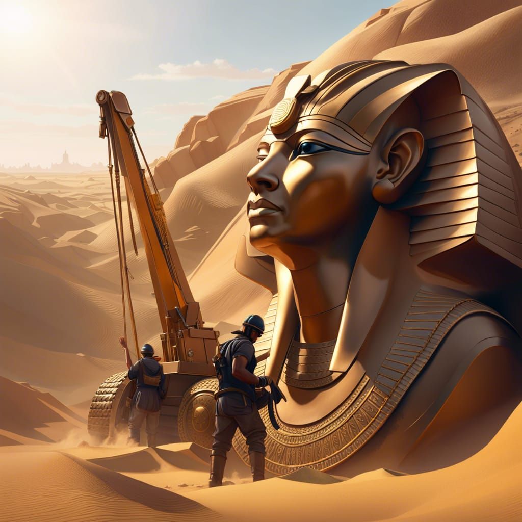 Egyptian Sphinx Excavation: Hyperdetailed Concept Art