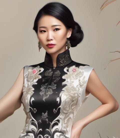 Elegant Woman in Dragon Dress: Hyperreal Graffiti Art