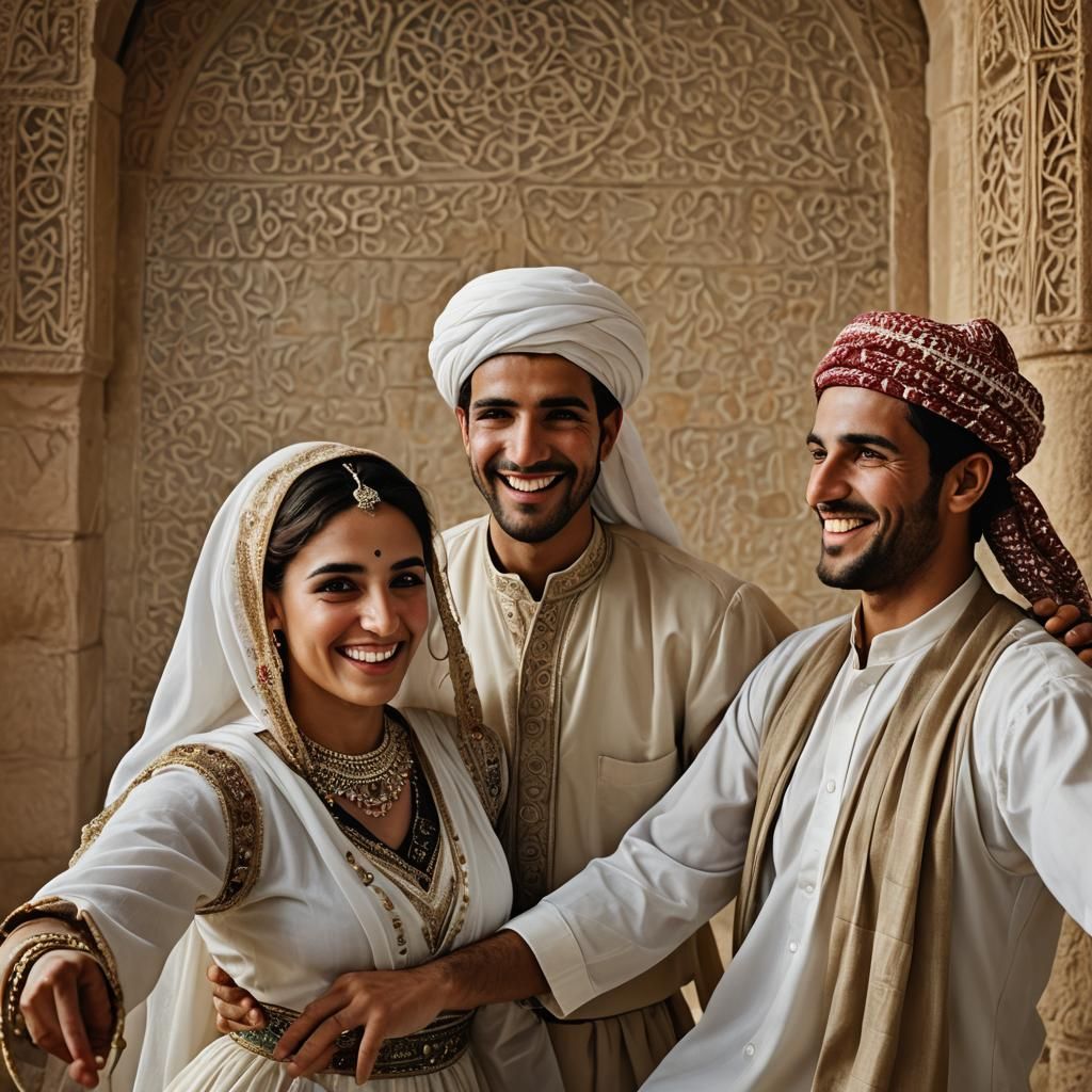 Smiling Arabic Couple Dancing Traditional Dance