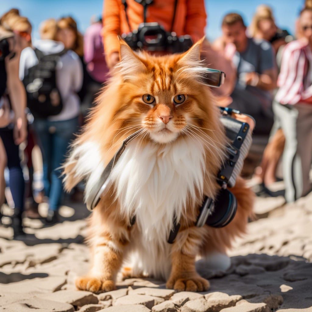 Maine Coon Cat Leads Penguin Tourist Group
