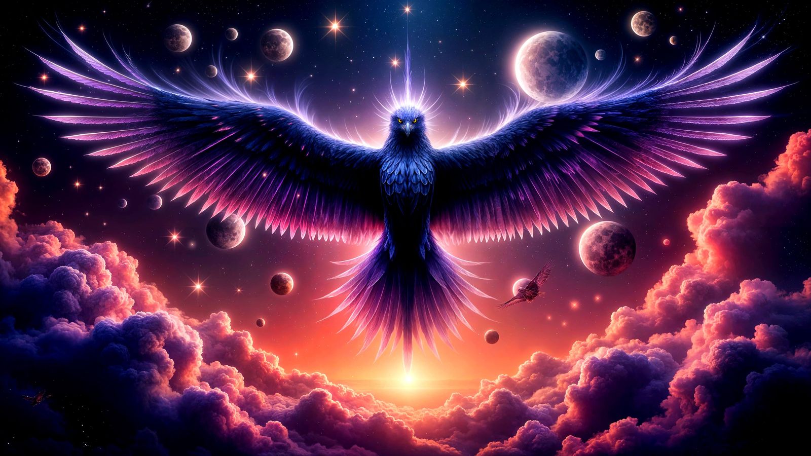 Majestic Celestial Hawk in Dark Red Sky