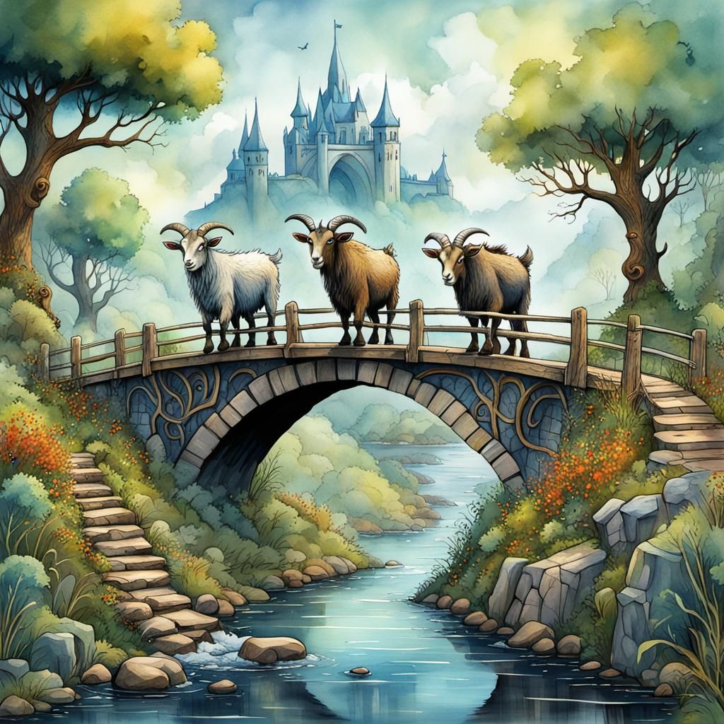 Billy Goats Gruff Crossing a Zentangle Bridge