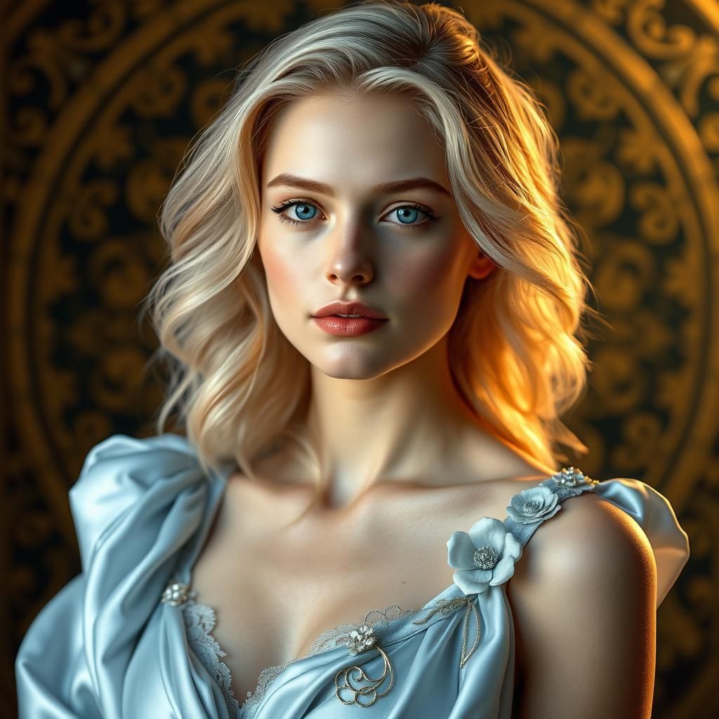 Ethereal Woman in Blue Gown, Art Nouveau Portrait