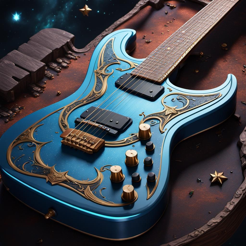 Fantastical Guitar in Detailed Matte Painting Style