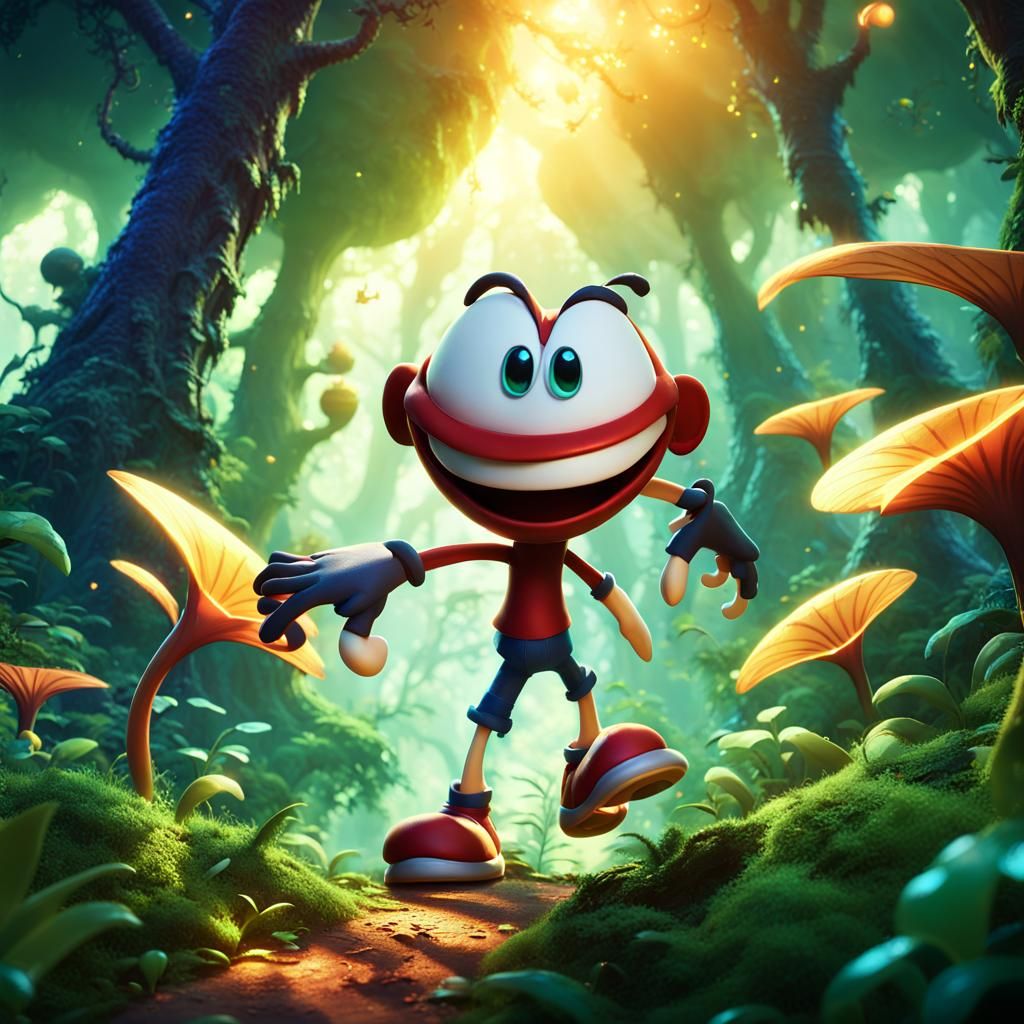 Heroic Rayman in Fantasy Forest: Pixar-Inspired 3D Art