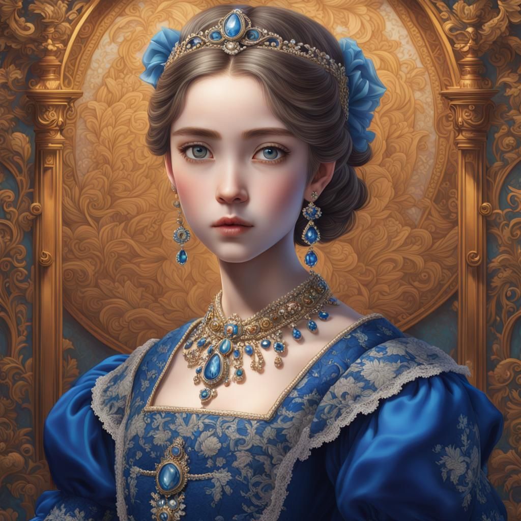Anime Portrait of Princess in Blue Dress