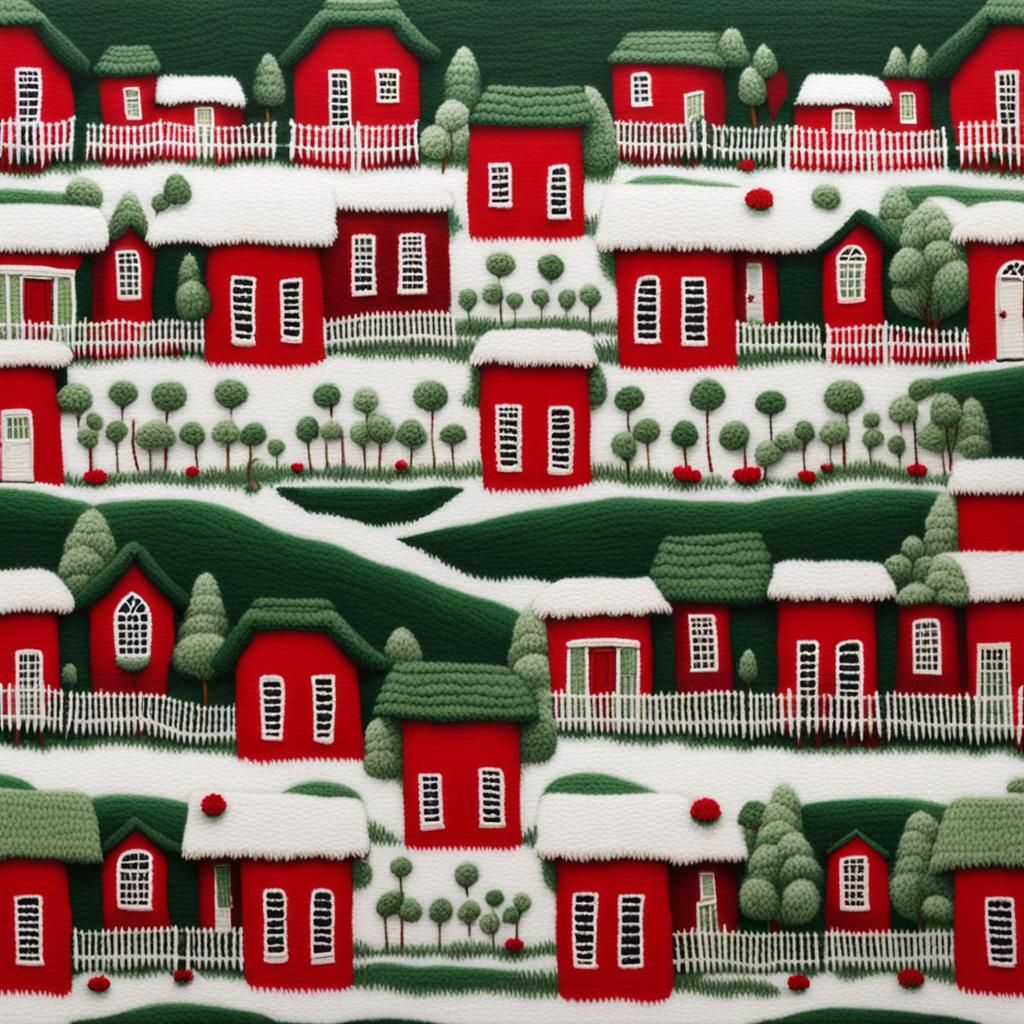 Hyperrealistic Woollen Pattern with Green House