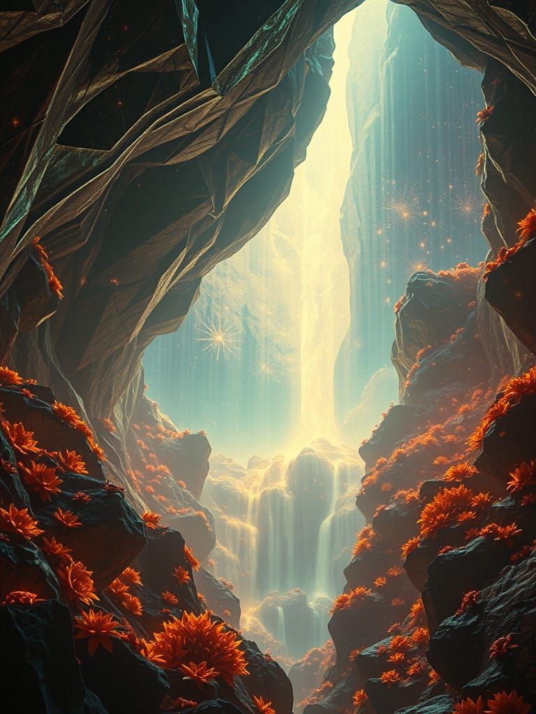 Ethereal Space-Sun Caverns in Vibrant, Hyperrealistic Detail