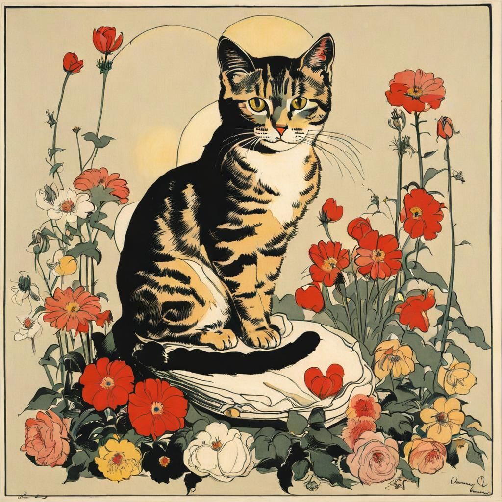 Cat Surrounded by Flowers: A Homage to Duchamp