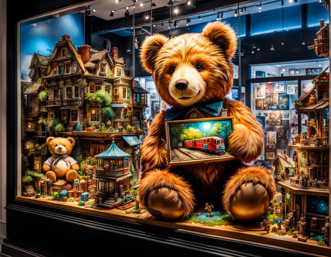 Shop window display with teddy bear