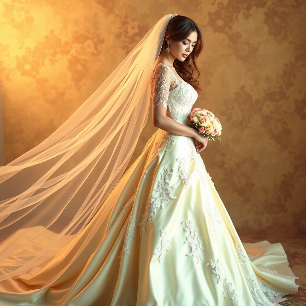 Romantic Wedding Gown in Whimsical Digital Art Style