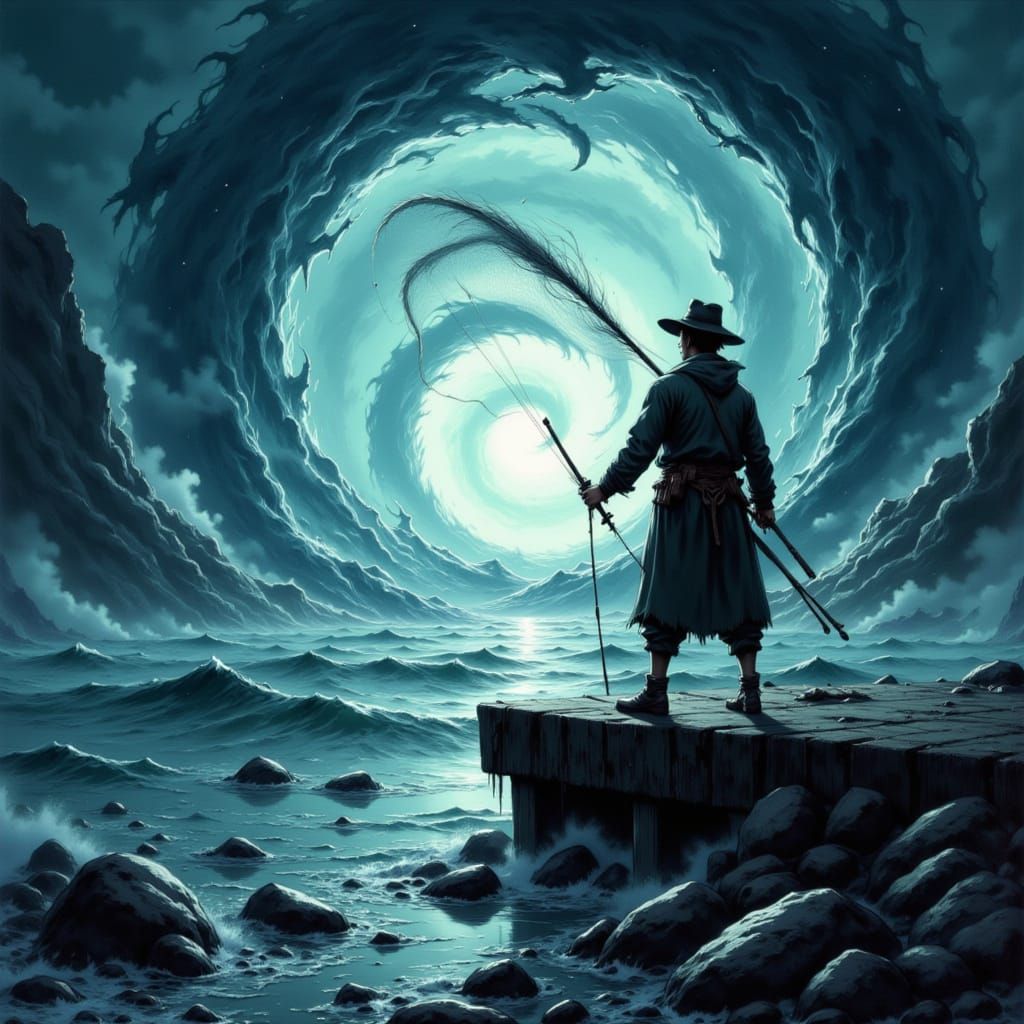 Fisherman Casts Net into Imagination Vortex