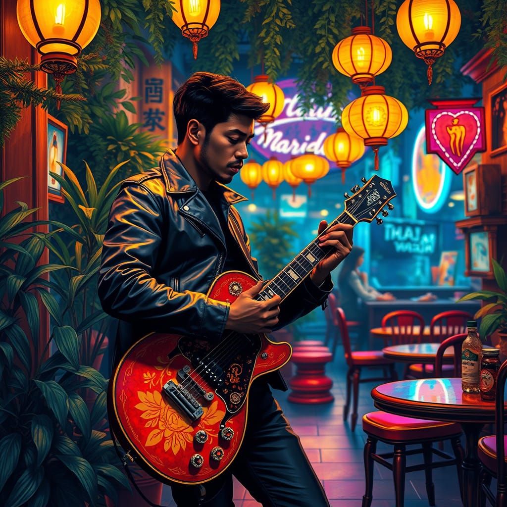 Dreamlike Night Cafe Scene in Impasto Style