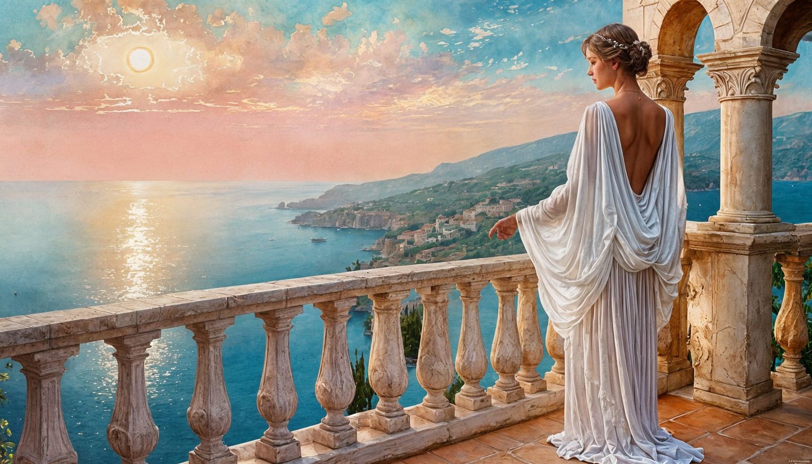 Italian Villa Balcony Overlooking the Mediterranean Sea