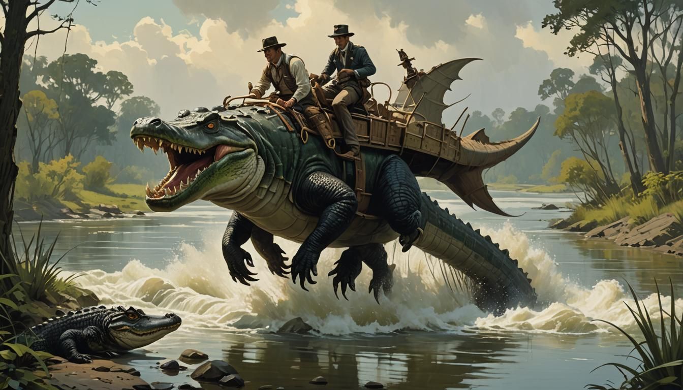 Man Rides Alligator in River: Epic Masterpiece
