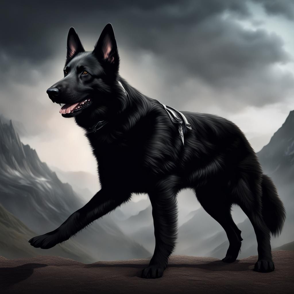 Dramatic Digital Painting of a Black German Shepherd