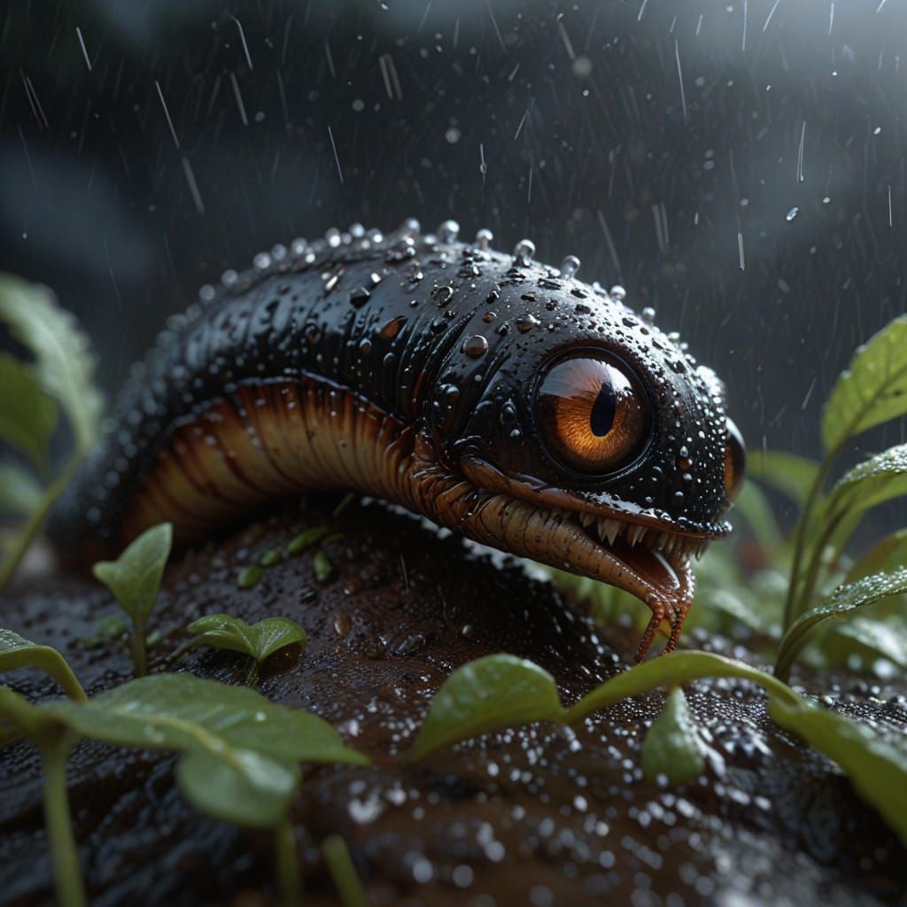 Hyperrealistic Rainy Cityscape from a Worm's Eye View