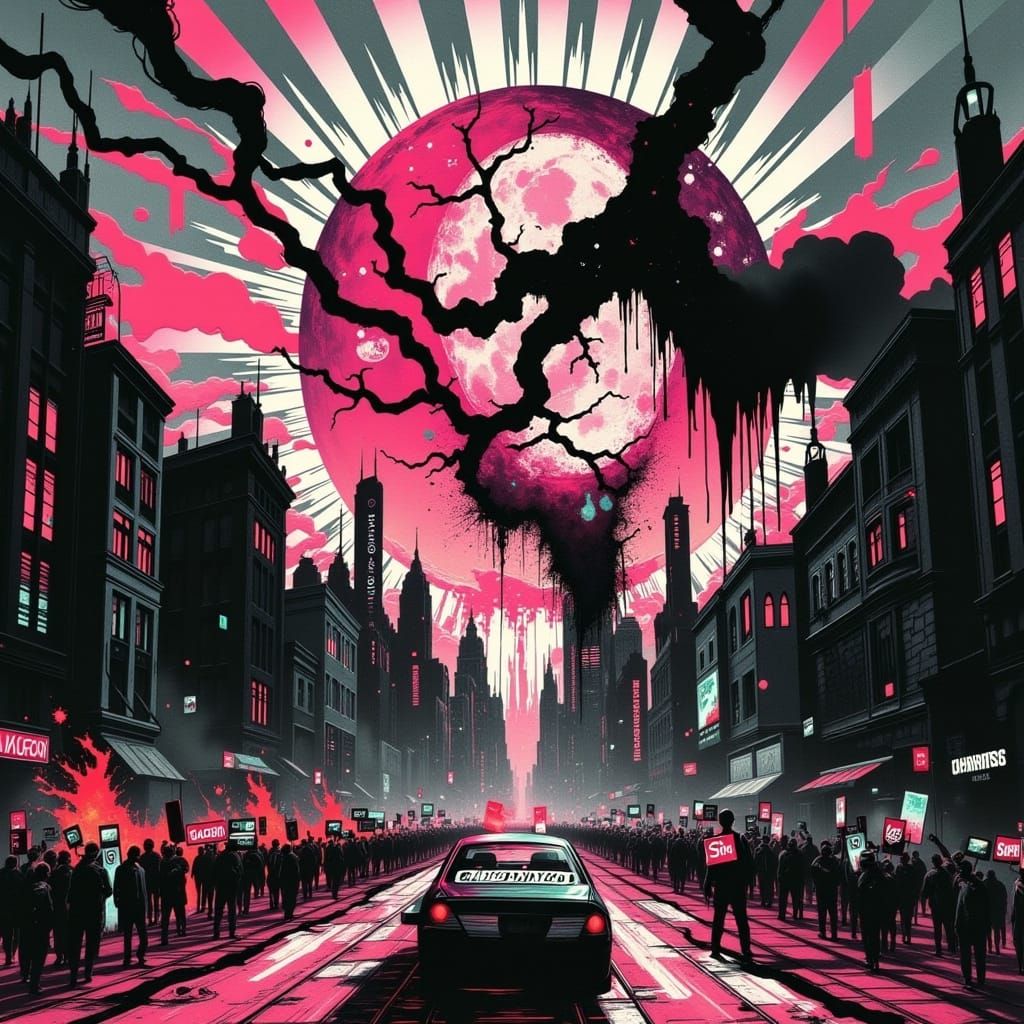 Dystopian Cityscape in Chaos, a Futuristic Nightmare