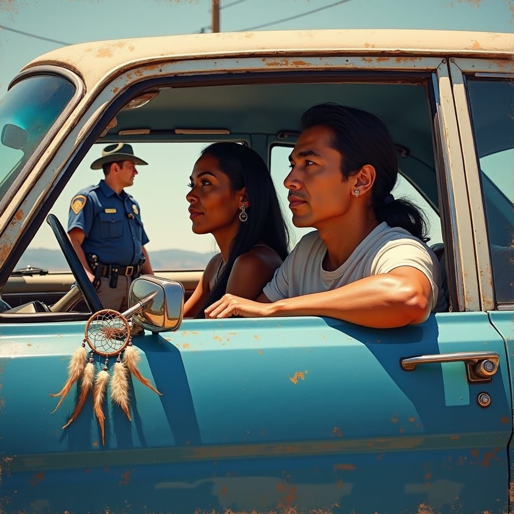 Native American Couple Encounter in Impressionist Style