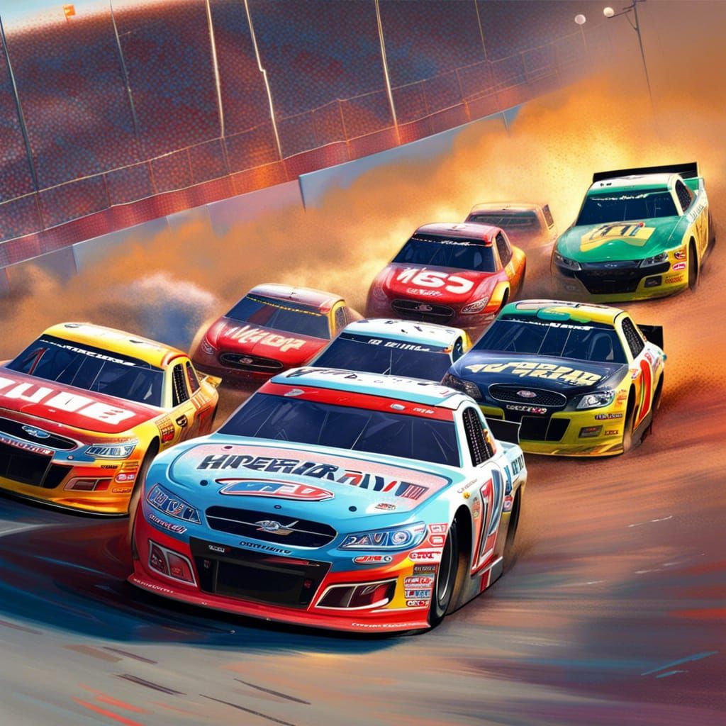 Hyperrealistic NASCAR Race in Splash Art Style