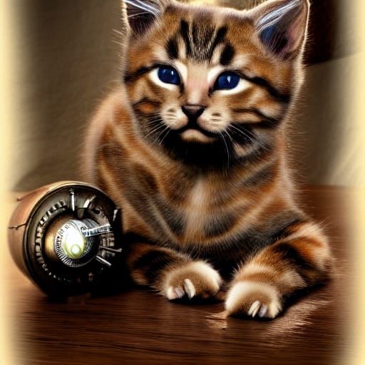 Cyberpunk Kitten with Steampunk Engine