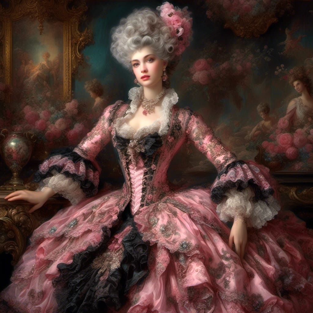 Rococo Punk Figure in Pink and Black Attire