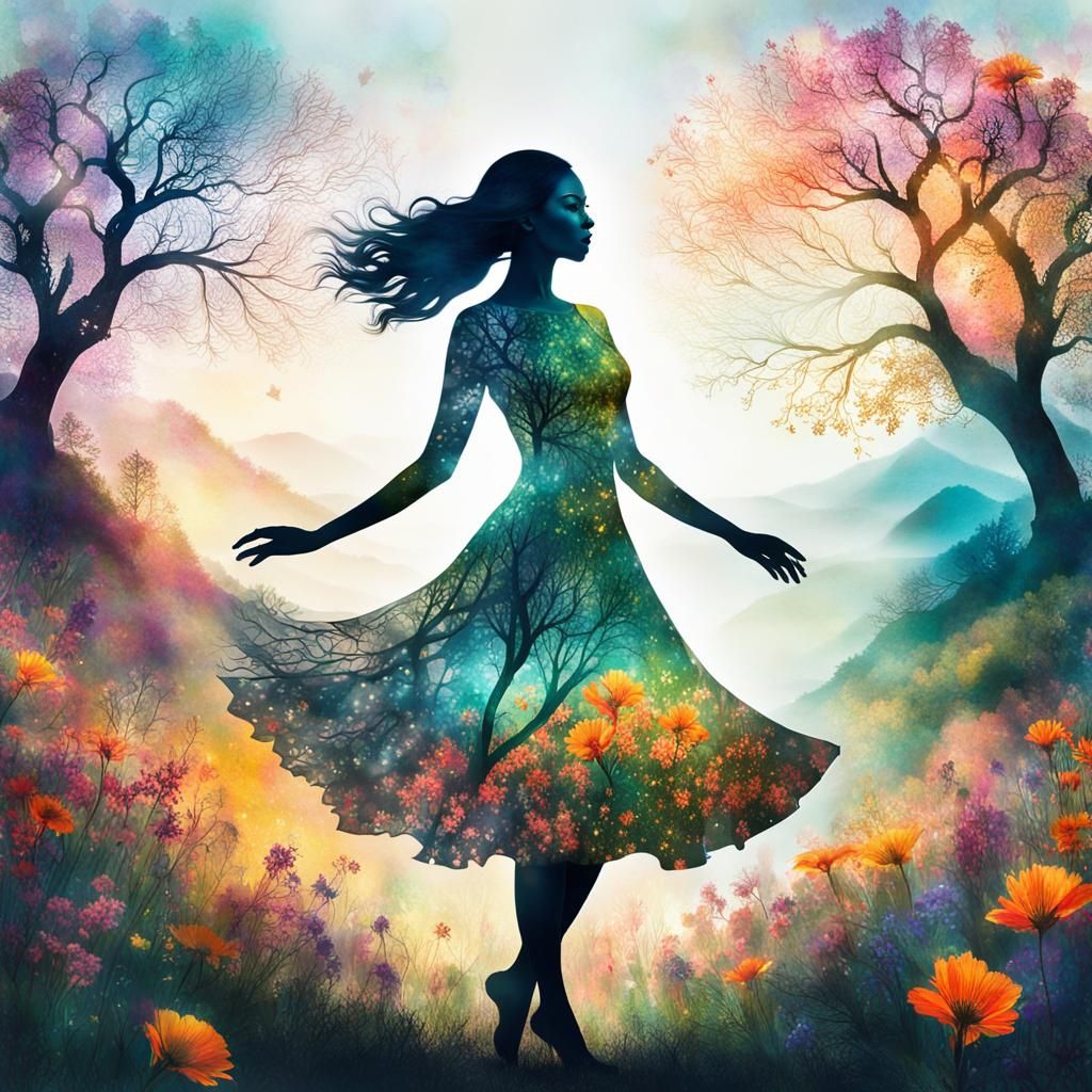 Spring Goddess Double Exposure Digital Artwork