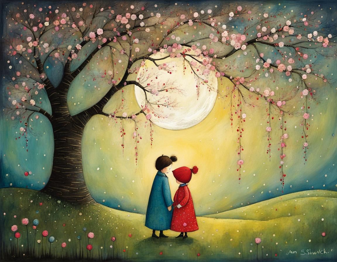 Magical Moonlit Cherry Blossom Illustration
