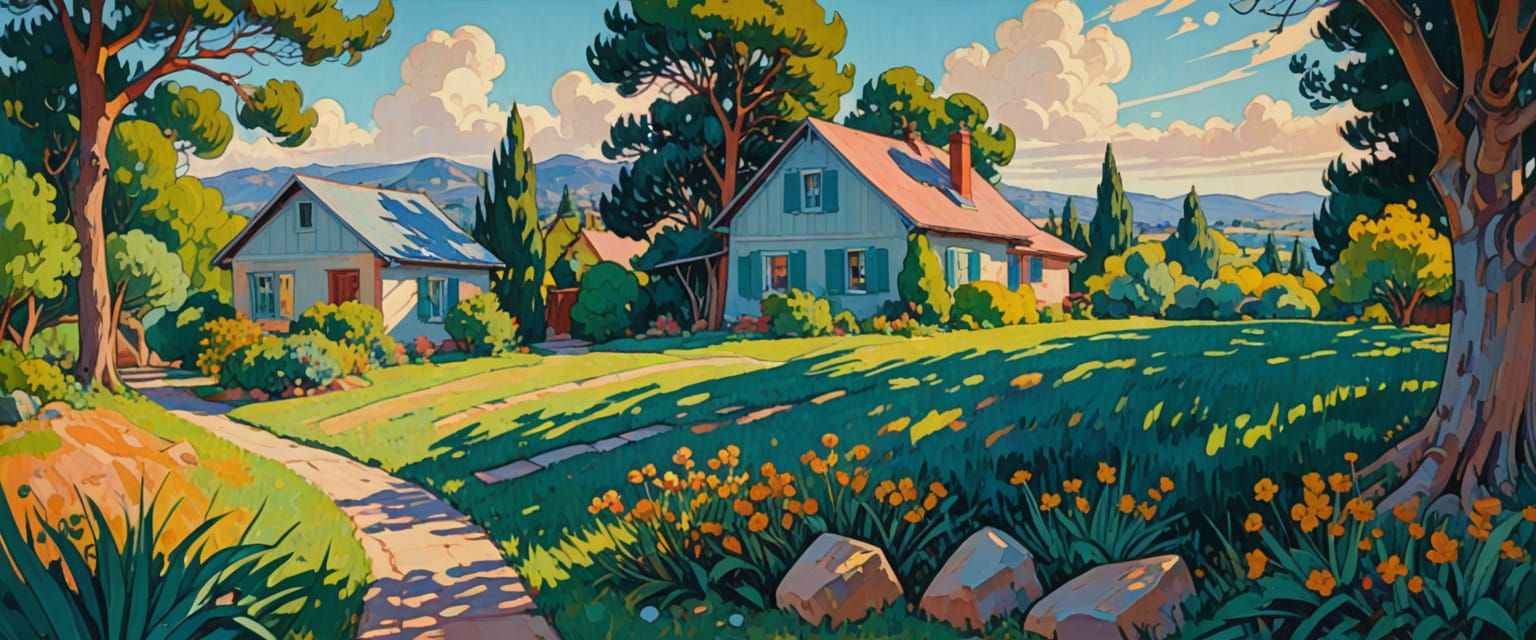 Colorful House with Volumetric Lighting as Gouache