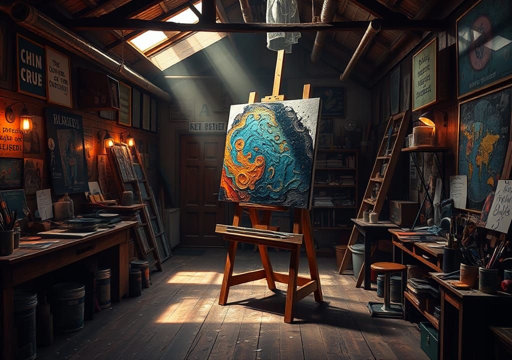 Hazy Art Studio with Dreamlike Lighting