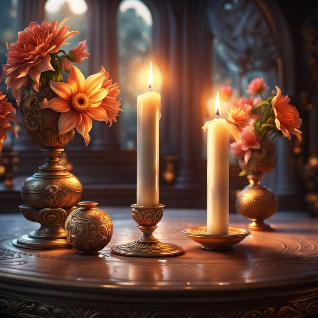 Fantasy Art: Lit Candles with Celestial Cosmos