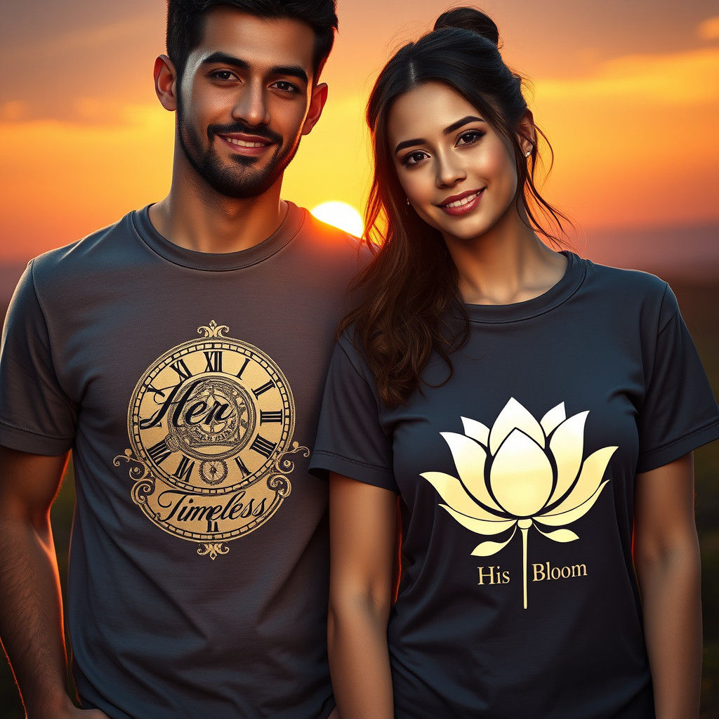 Couple in Matching Shirts with Interactive Designs