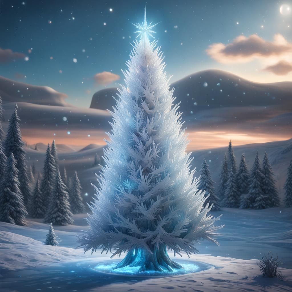 Frozen Christmas Tree with Ice Lights and Crystals