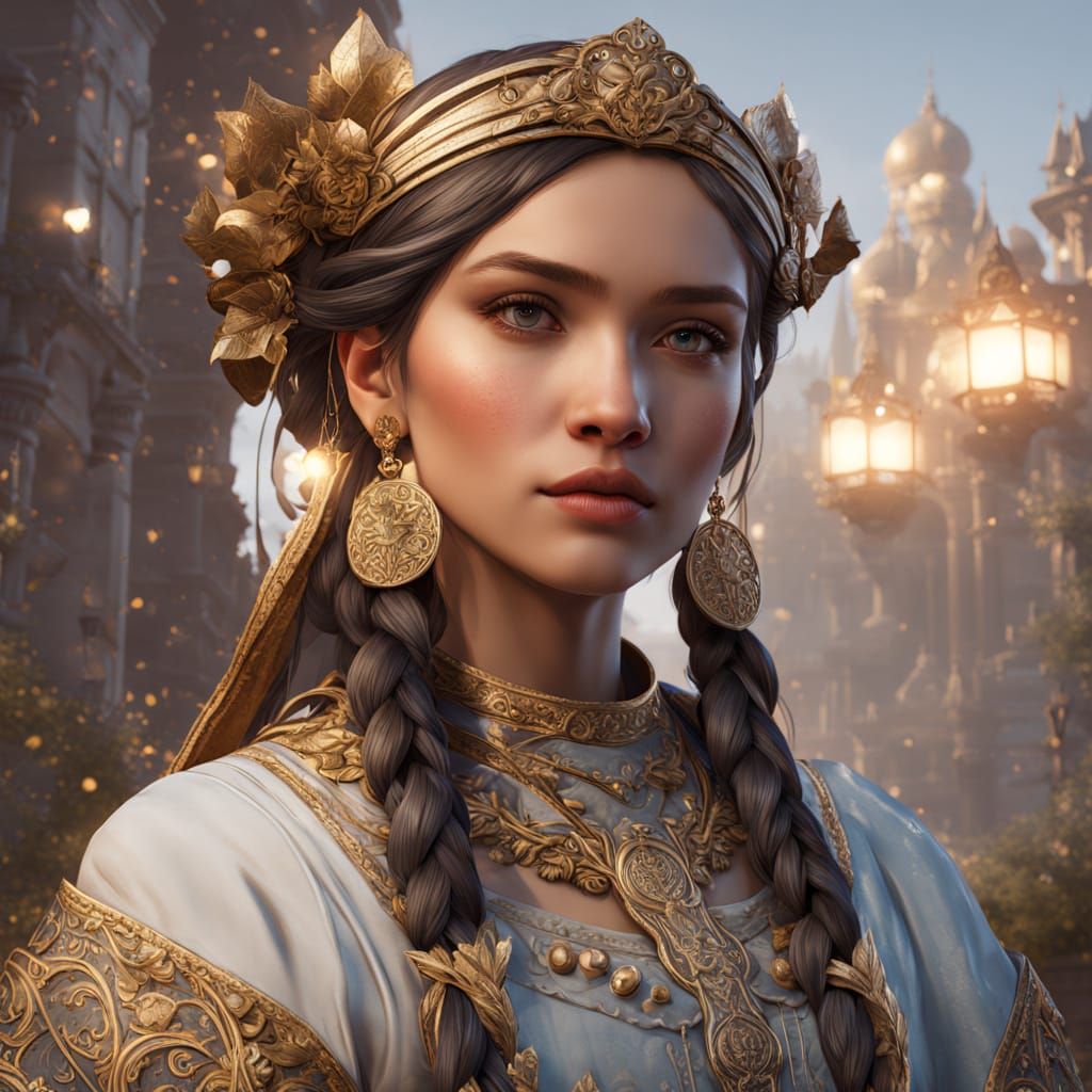 Regal Russian Princess Portrait in Digital Art Style