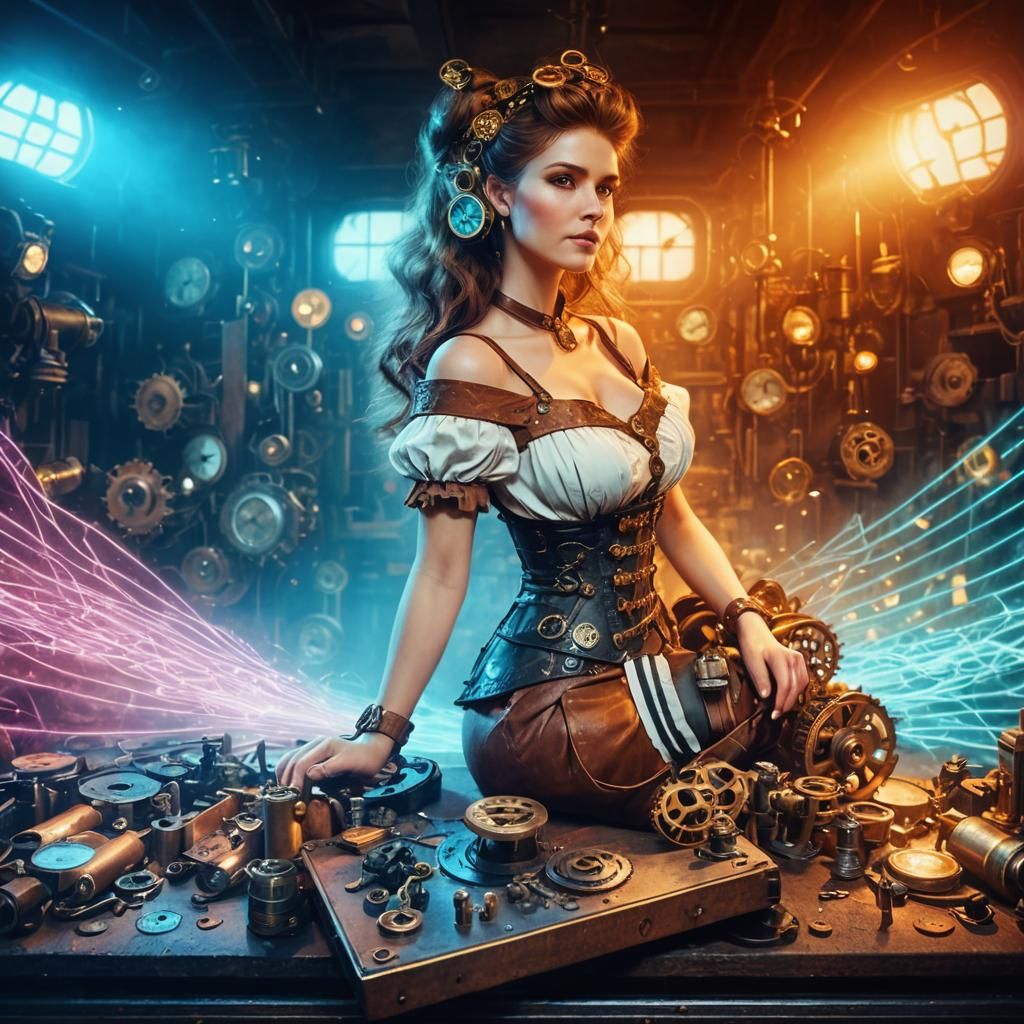 Steampunk Inventor's Workshop: Gears and Golden Light