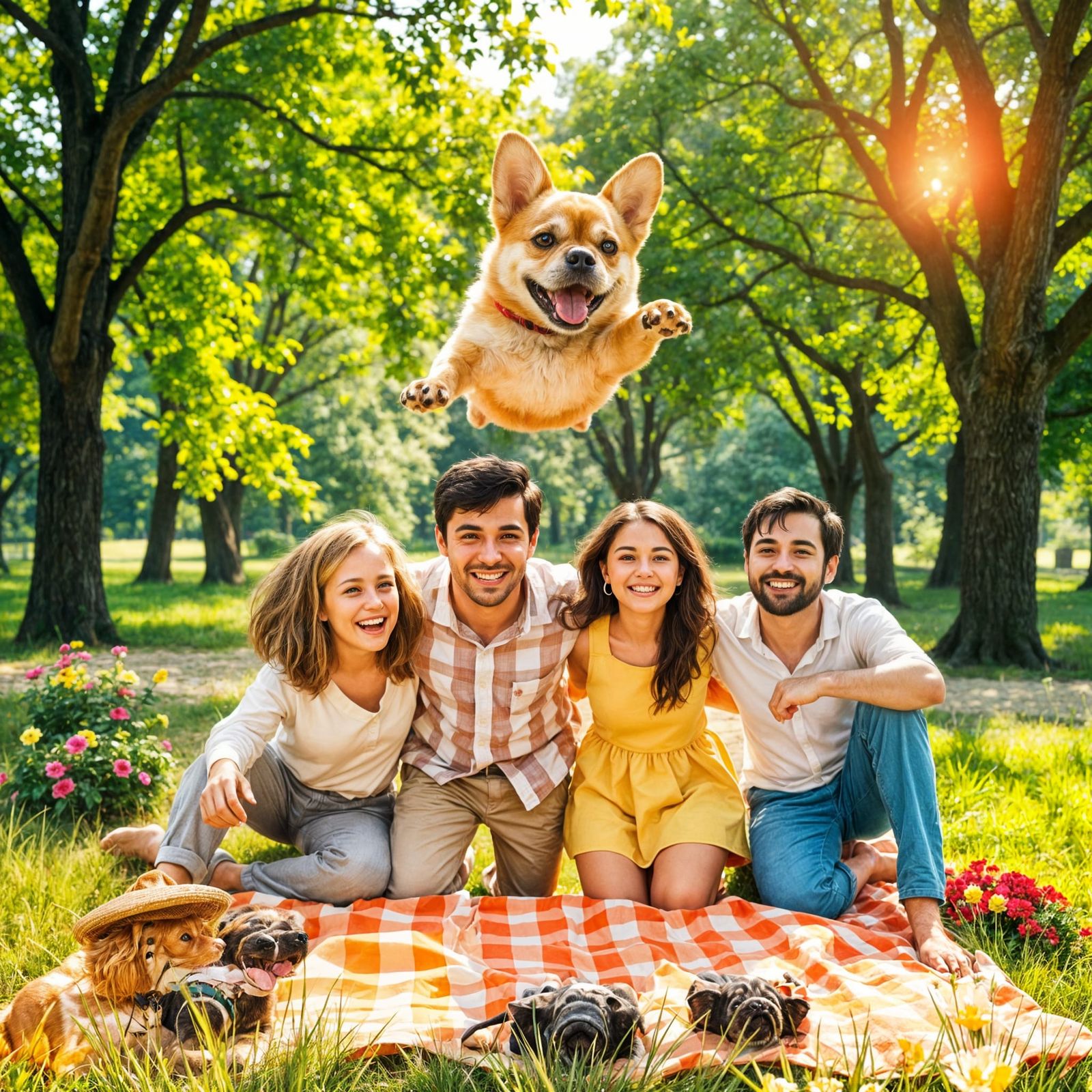 Playful Dog Photobombs Family Portrait in Sunny Park