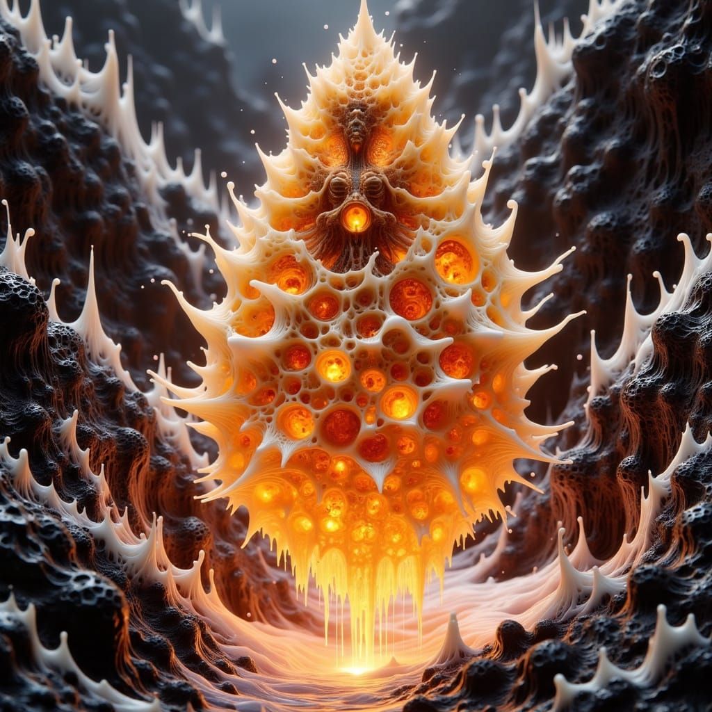 Honey Sorceress in Amber Droplet: Surreal Digital Art