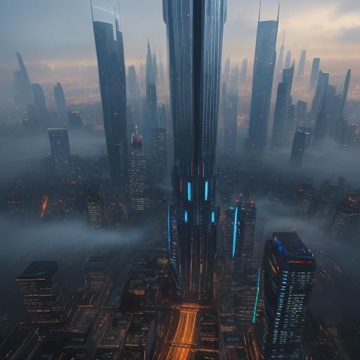 Futuristic Cityscape in Impressionist Style