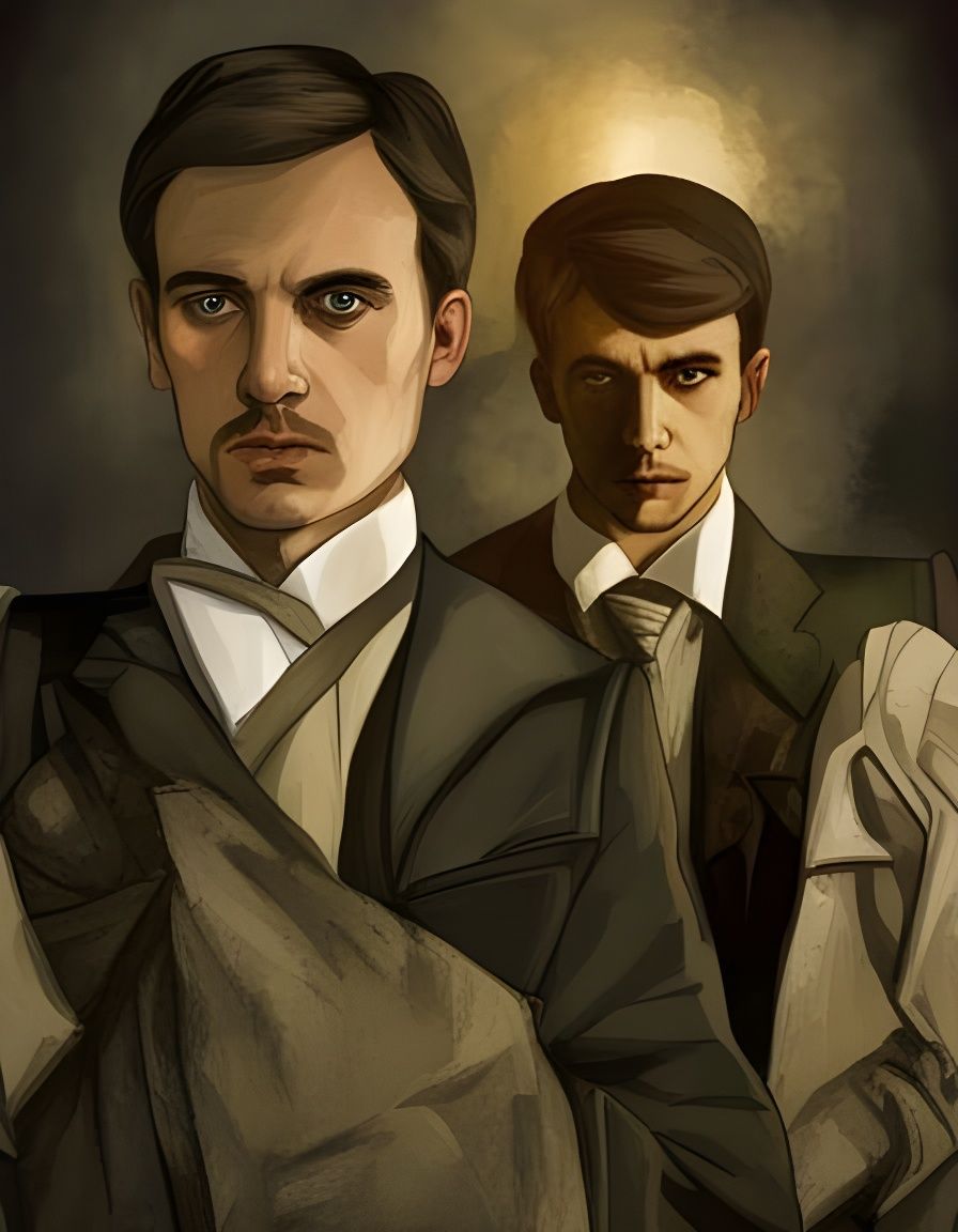 Sad Man with Evil Reflection in Cosmic Style