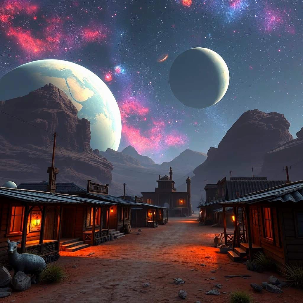 Surreal Martian Frontier under Vibrant Evening Stars