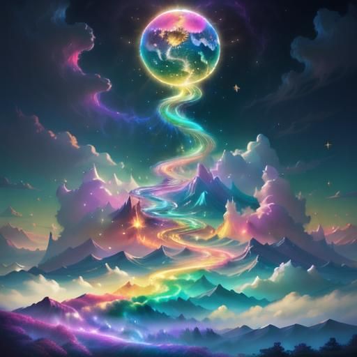 Dreamlike Bed of Rainbows and Clouds