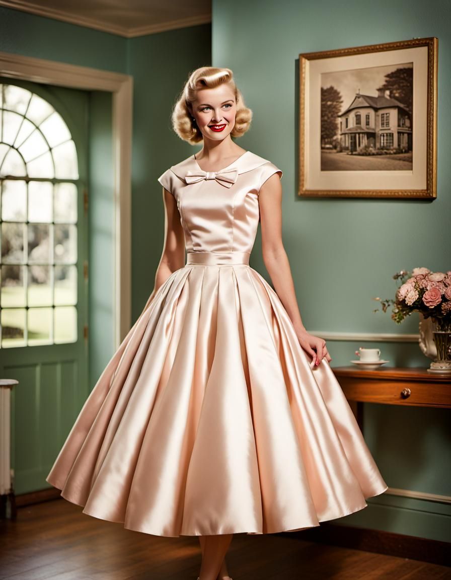 Elegant Woman in 1950s Dress, Award-Winning Photo